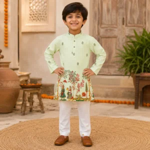 Boys Premium Ethnic Kurta Pajama Set with Palm Leaf Print  Regular price