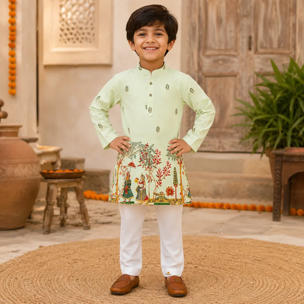 Boys Premium Ethnic Kurta Pajama Set with Palm Leaf Print Regular price