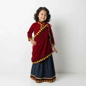 Kids Rai Lehenga Set with Ghalek - Maroon , 6-7 Y